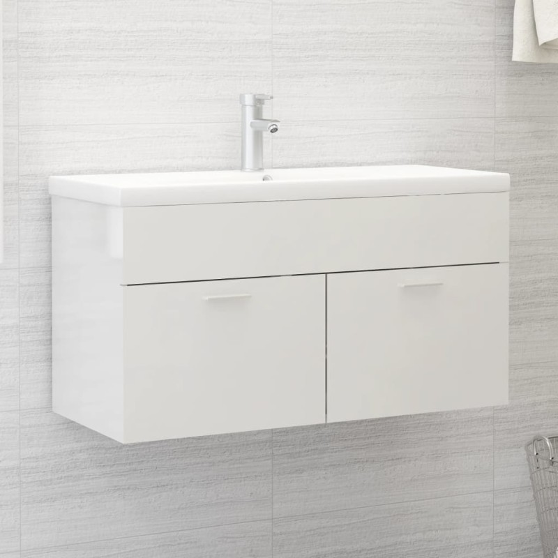 vidaXL Armario para lavabo contrachapada blanco brillo 90x38,5x46 cm vidaXL Armario para lavabo contrachapada blanco brillo 90x38,5x46 cm