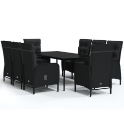 vidaXL Juego de comedor de jardín 9 piezas con cojines negro