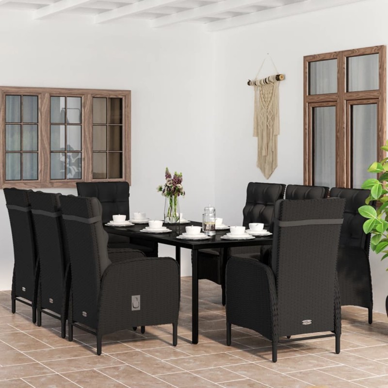 vidaXL Juego de comedor de jardín 9 piezas con cojines negro vidaXL Juego de comedor de jardín 9 piezas con cojines negro