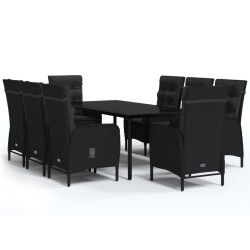 vidaXL Juego de comedor de jardín 9 piezas con cojines negro
