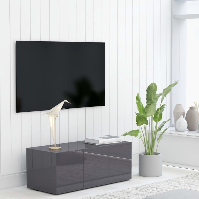 vidaXL Mueble TV madera contrachapada gris brillante 80x34x30 cm vidaXL Mueble TV madera contrachapada gris brillante 80x34x30 cm