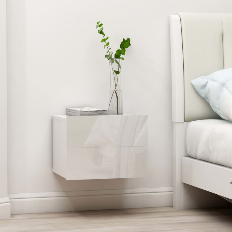 vidaXL Mesita de noche madera contrachapada blanco brillo 40x30x30cm vidaXL Mesita de noche madera contrachapada blanco brillo 40x30x30cm