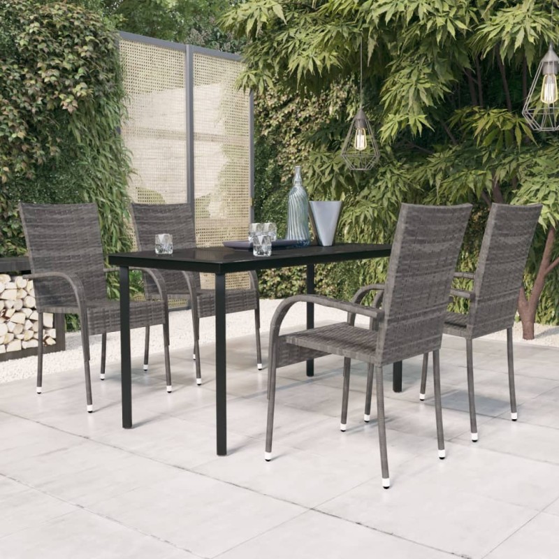 vidaXL Juego de comedor de jardín 5 piezas gris y negro vidaXL Juego de comedor de jardín 5 piezas gris y negro