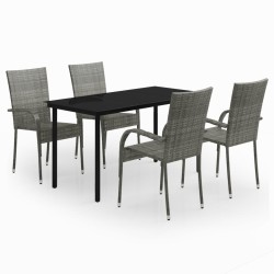 vidaXL Juego de comedor de jardín 5 piezas gris y negro