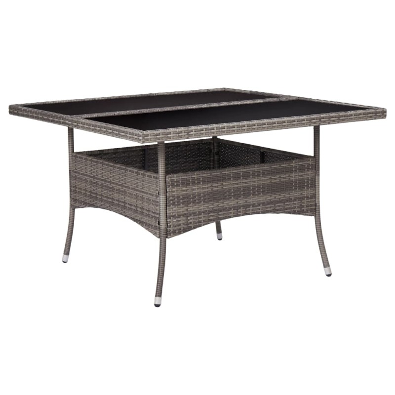 vidaXL Mesa de comedor de jardín ratán sintético y vidrio gris vidaXL Mesa de comedor de jardín ratán sintético y vidrio gris