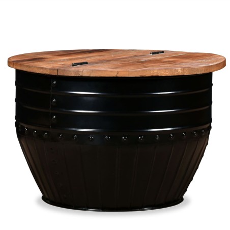 vidaXL Mesa de centro de madera maciza reciclada negra forma de barril