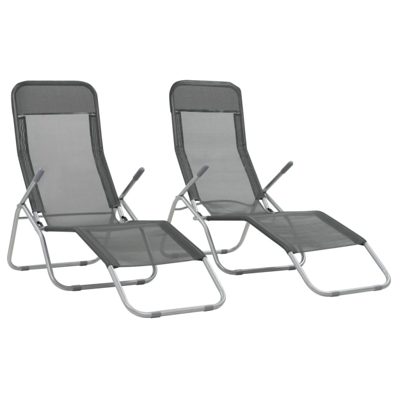 vidaXL Tumbonas plegables 2 unidades textilene gris antracita vidaXL Tumbonas plegables 2 unidades textilene gris antracita