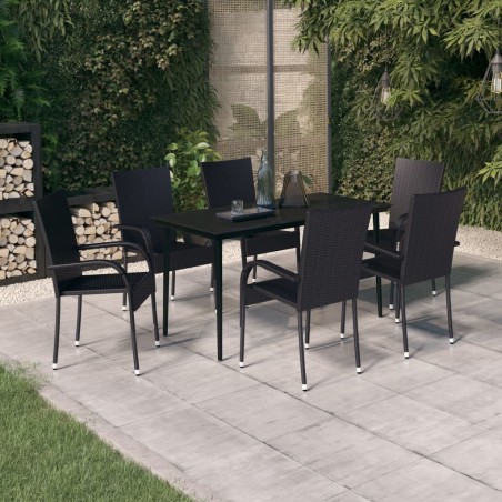 vidaXL Juego de comedor para jardín 7 piezas negro