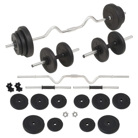 vidaXL Juego de pesas 30 kg barra y mancuernas