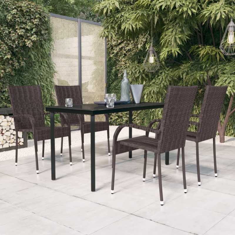 vidaXL Juego de comedor de jardín 5 piezas marrón y negro vidaXL Juego de comedor de jardín 5 piezas marrón y negro