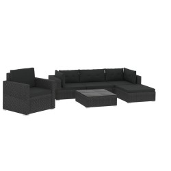 vidaXL Set muebles de jardín 6 piezas y cojines ratán sintético negro