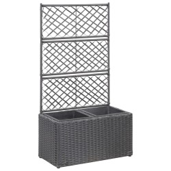 vidaXL Enrejado y arriate 2 macetas ratán sintético negro 58x30x107 cm