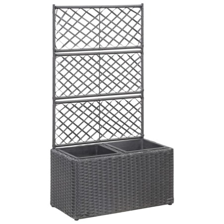 vidaXL Enrejado y arriate 2 macetas ratán sintético negro 58x30x107 cm