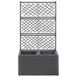 vidaXL Enrejado y arriate 2 macetas ratán sintético negro 58x30x107 cm