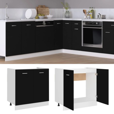 vidaXL Armario inferior fregadero contrachapada negro 80x46x81,5cm