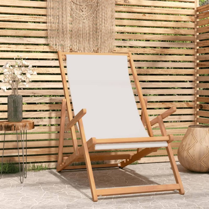 vidaXL Silla de playa plegable de madera maciza de teca crema vidaXL Silla de playa plegable de madera maciza de teca crema
