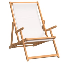 vidaXL Silla de playa plegable de madera maciza de teca crema