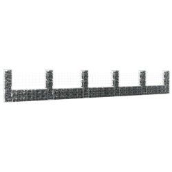 vidaXL Cesta de gaviones forma de U 6 postes de hierro 620x20x100 cm
