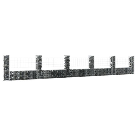 vidaXL Cesta de gaviones forma de U 6 postes de hierro 620x20x100 cm