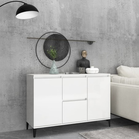 vidaXL Aparador de madera contrachapada blanco brillante 104x35x70 cm