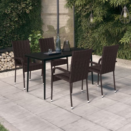 vidaXL Juego de comedor de jardín 5 piezas con cojines marrón y negro