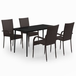 vidaXL Juego de comedor de jardín 5 piezas con cojines marrón y negro