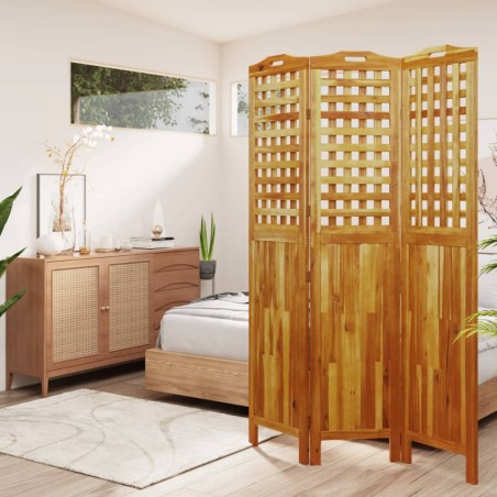 vidaXL Biombo de 3 paneles de madera maciza de acacia 121,5x2x180 cm