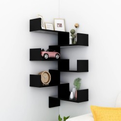 vidaXL Estantes de esquina pared madera ingeniería negro 40x40x50 cm