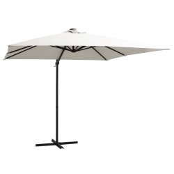 vidaXL Sombrilla voladiza con luces LED y poste acero arena 250x250 cm