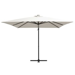 vidaXL Sombrilla voladiza con luces LED y poste acero arena 250x250 cm