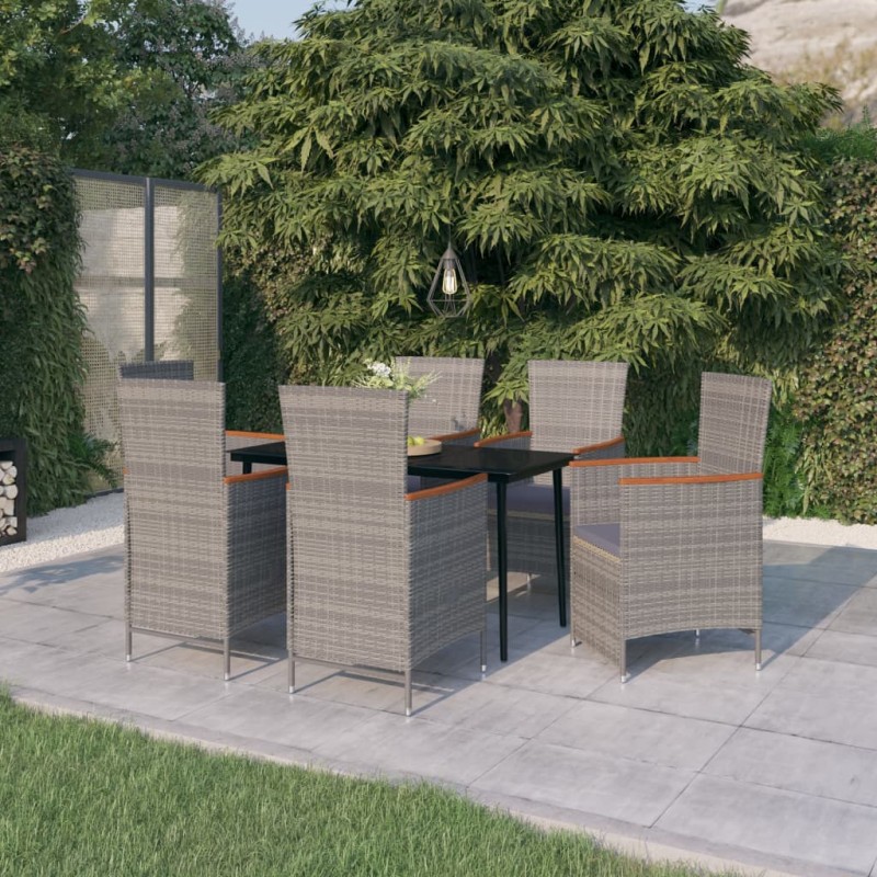 vidaXL Juego de comedor de jardín 7 piezas con cojines gris vidaXL Juego de comedor de jardín 7 piezas con cojines gris