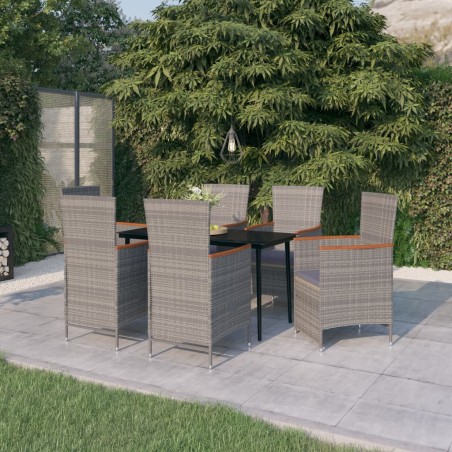 vidaXL Juego de comedor de jardín 7 piezas con cojines gris