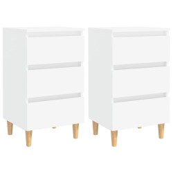 vidaXL Mesitas de noche 2 uds patas madera maciza blanco 40x35x69 cm