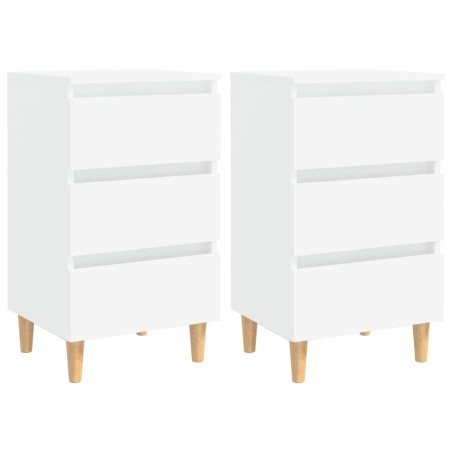 vidaXL Mesitas de noche 2 uds patas madera maciza blanco 40x35x69 cm