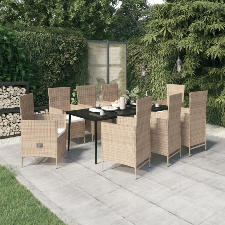 vidaXL Juego de comedor de jardín 9 piezas con cojines beige