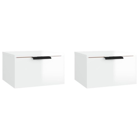 vidaXL Mesitas de noche de pared 2 uds blanco brillante 34x30x20 cm