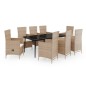 vidaXL Juego de comedor de jardín 9 piezas con cojines beige vidaXL Juego de comedor de jardín 9 piezas con cojines beige