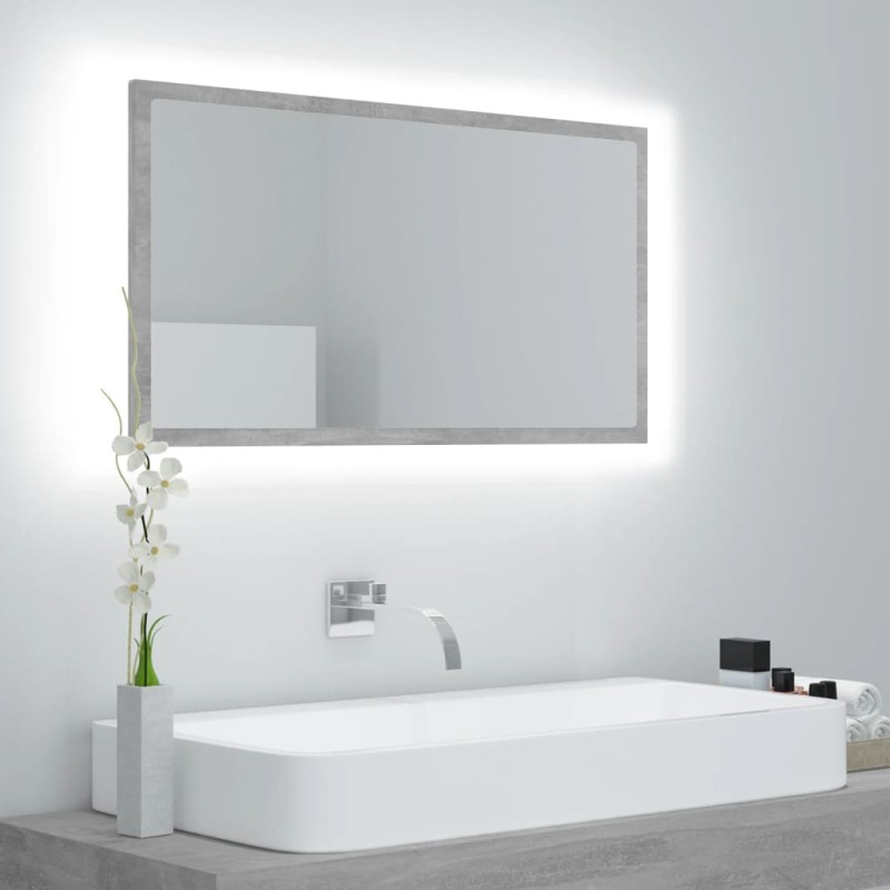 vidaXL Espejo de baño acrílico gris hormigón 80x8,5x37 cm