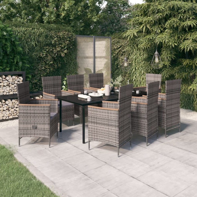 vidaXL Juego de comedor de jardín 9 pzas con cojines gris vidaXL Juego de comedor de jardín 9 pzas con cojines gris