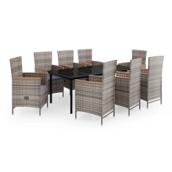 vidaXL Juego de comedor de jardín 9 pzas con cojines gris