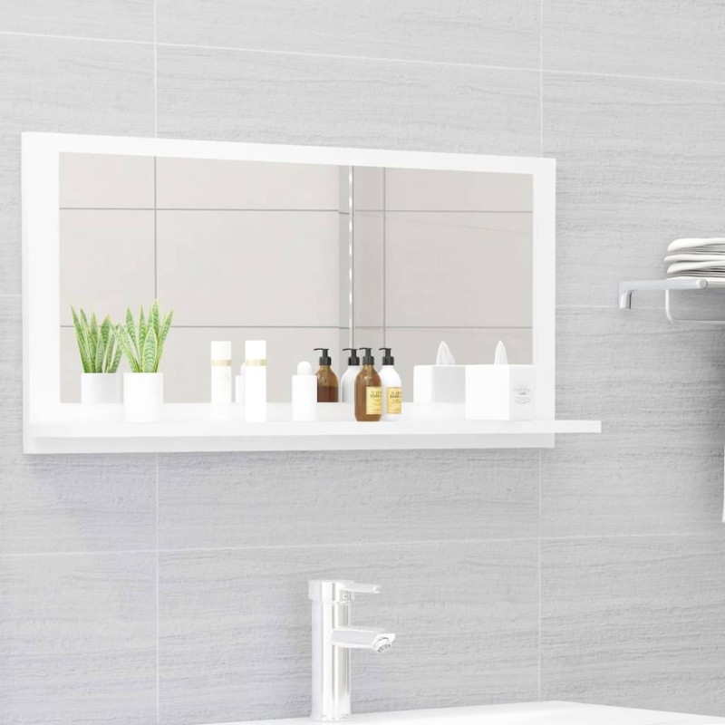vidaXL Espejo de baño madera contrachapada blanco brillo 80x10,5x37 cm vidaXL Espejo de baño madera contrachapada blanco brillo 80x10,5x37 cm