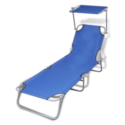 vidaXL Tumbona plegable con toldo acero y tela azul
