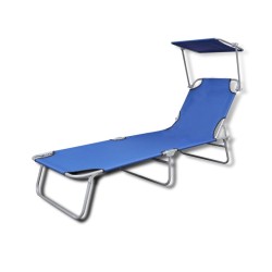 vidaXL Tumbona plegable con toldo acero y tela azul