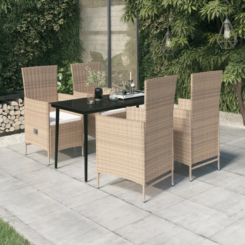 vidaXL Juego de comedor de jardín 5 piezas con cojines beige vidaXL Juego de comedor de jardín 5 piezas con cojines beige