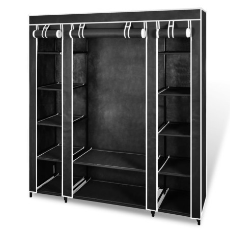 vidaXL Armario de tela compartimentos y varillas negro 45x150x176 cm  