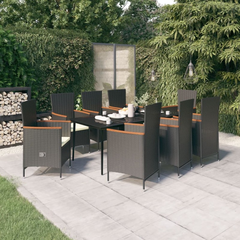 vidaXL Juego de comedor de jardín 9 piezas con cojines negro vidaXL Juego de comedor de jardín 9 piezas con cojines negro