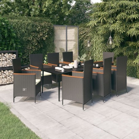vidaXL Juego de comedor de jardín 9 piezas con cojines negro