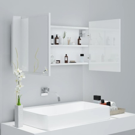 vidaXL Armario espejo de baño LED acrílico blanco brillo 90x12x45 cm