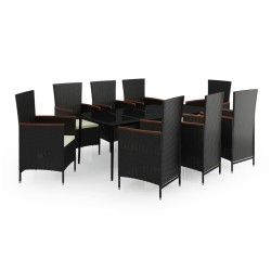 vidaXL Juego de comedor de jardín 9 piezas con cojines negro