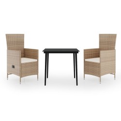 vidaXL Juego de comedor de jardín 3 piezas con cojines beige